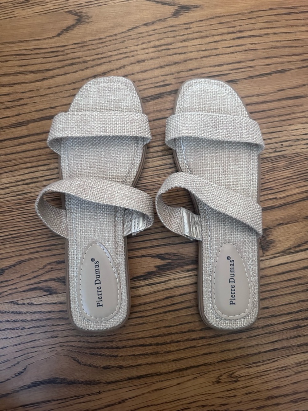 Pierre Dumas Neutral Textured Slide Sandals in Light Beige